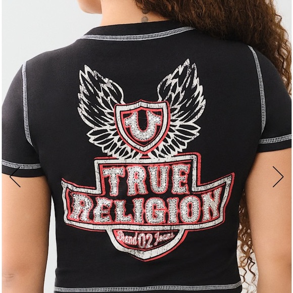 True Religion FLATLOCK WINGED CRYSTAL LOGO BABY TEE - Picture 1 of 6